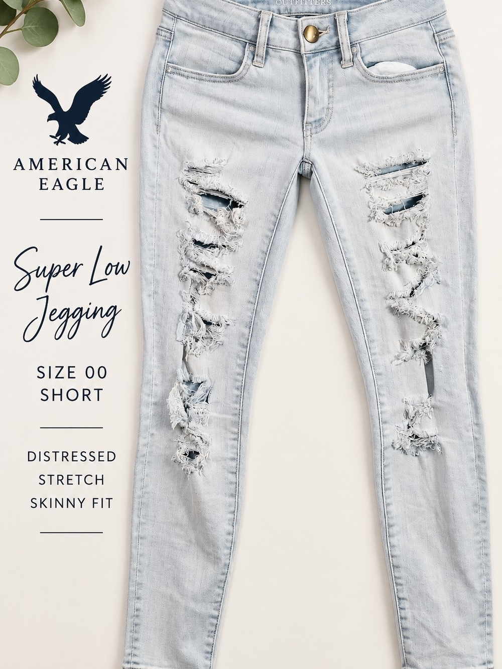 American Eagle Super Low Jegging Distressed Jeans 00 Short